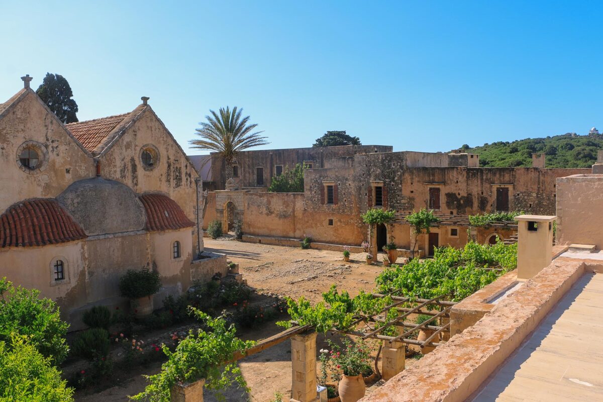 Kouvalite Car Rental | Rent a Car Herkalion, Crete picture of old courtyard in the Monastery of Arkadi