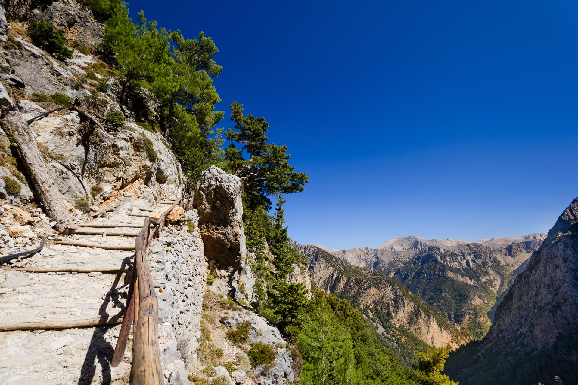 Kouvalite Car Rental | Rent a Car Herkalion, Crete green pathway into valley surrounded by mountains in Samaria Gorge, Crete